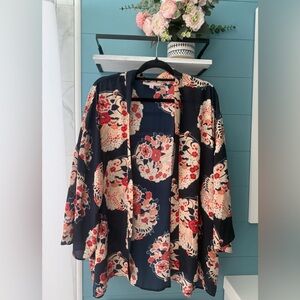 Laurie Felt Los Angeles Floral Kimono Cardigan Navy Red XL